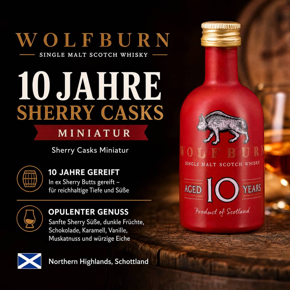 Wolfburn 10 Jahre Sherry Casks Miniatur 0,050 Liter/ 46.0% vol Produktbild