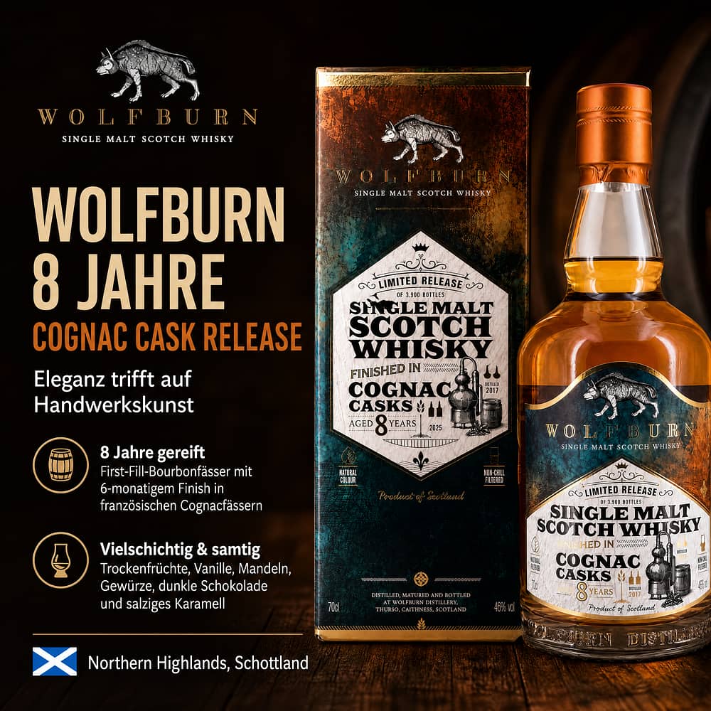 Wolfburn 8 Jahre Cognac Cask Release 0,70 Liter/ 46.0% vol Produktbild