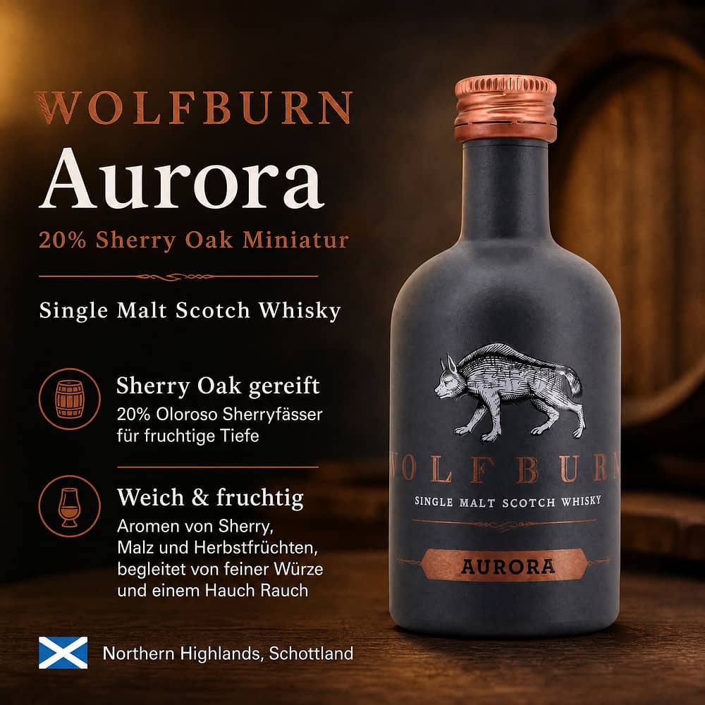 Wolfburn Aurora 20% Sherry Oak Miniatur 0,050 Liter/ 46.0% vol Produktbild