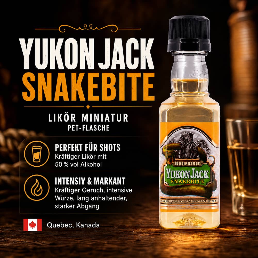 Yukon Jack Snakebite Likör Miniatur PET-Flasche 0,050 Liter/ 50.0% vol Produktbild