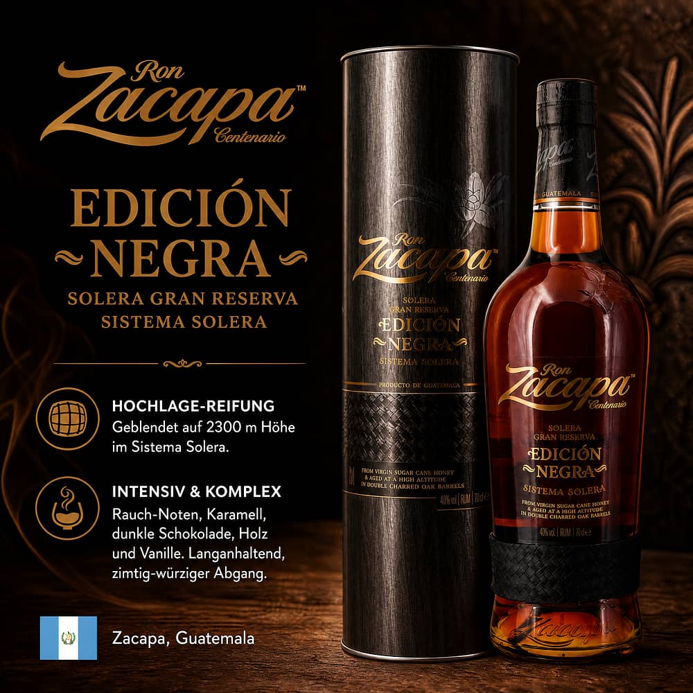 Zacapa Edicion Negra Solera Gran Reserva Sistema Solera 0,70 Liter/ 43.0% vol Produktbild