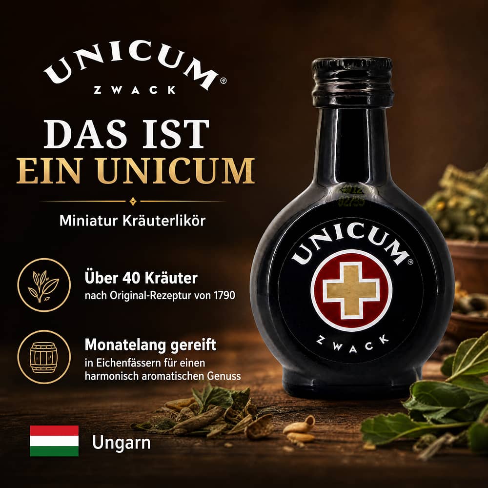Zwack Unicum Miniatur Kräuterlikör 0,040 Liter/ 40.0% vol Produktbild