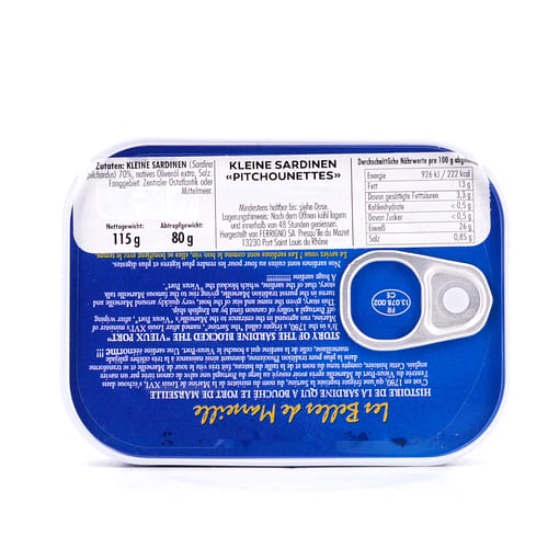 Ferrigno Kleine Sardinen 'Pitchounettes' (Les belles de Marseille) 115g 80 Gramm Abtropfgewicht Produktbild