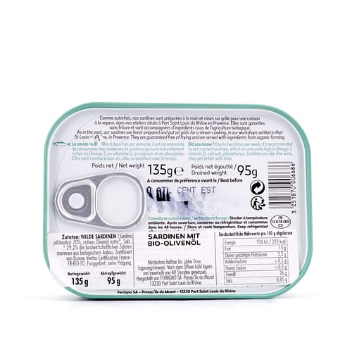 Ferrigno La Bonne Mer Sardinen mit Bio-Olivenöl 135g 95 Gramm Abtropfgewicht Produktbild