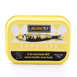 Ferrigno La Bonne Mer Sardinen mit Bio-Zitrone und Basilikum-Marinade ohne Öl 135g Produktbild