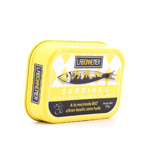 Ferrigno La Bonne Mer Sardinen mit Bio-Zitrone und Basilikum-Marinade ohne Öl 135g 95 Gramm Abtropfgewicht Produktbild