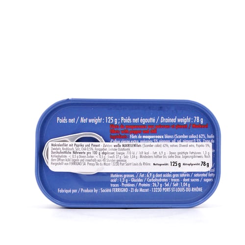 Ferrigno Makrelenfilet mit Paprika und Piment (Les belles de Marseille) 125g 78 Gramm Abtropfgewicht Produktbild