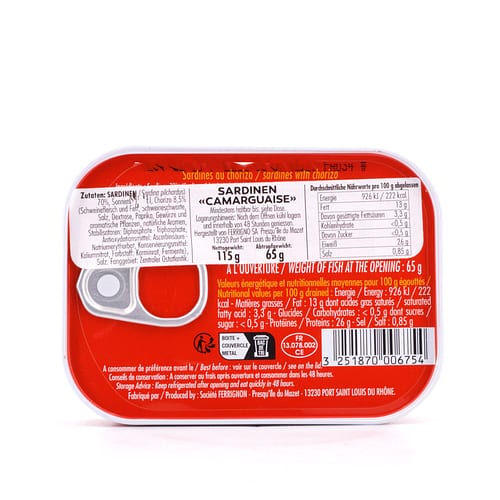 Ferrigno Sardinen Camarguaise 115g 65 Gramm Abtropfgewicht Produktbild