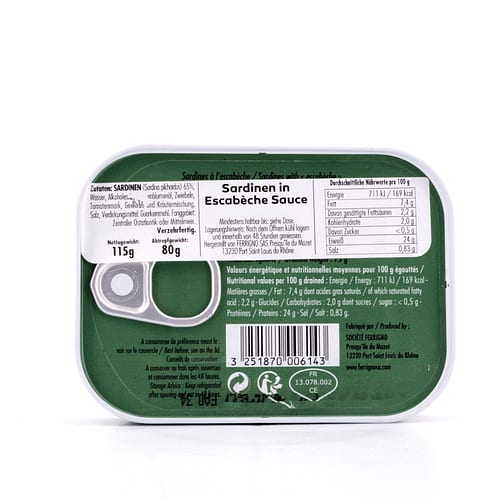 Ferrigno Sardinen in Escabèche Sauce 115g 80 Gramm Abtropfgewicht Produktbild