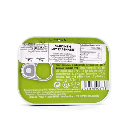 Ferrigno Sardinen mit Tapenade 115g 65 Gramm Abtropfgewicht Produktbild