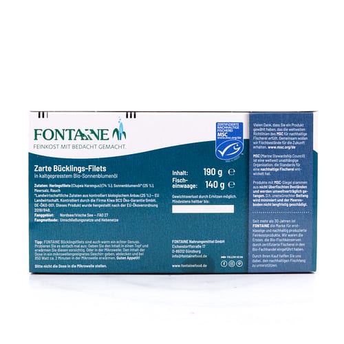 Fontaine Bücklingsfilets in BIO-Sonnenblumenöl 190g 140 Gramm Abtropfgewicht Produktbild
