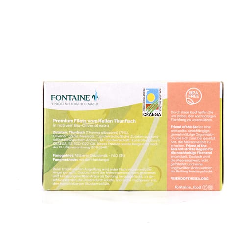 Fontaine Thunfisch hell in BIO-Olivenöl 120g 90 Gramm Abtropfgewicht Produktbild