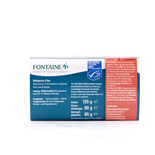 Fontaine Wildlachsfilet naturell 125g 85 Gramm Abtropfgewicht Produktbild