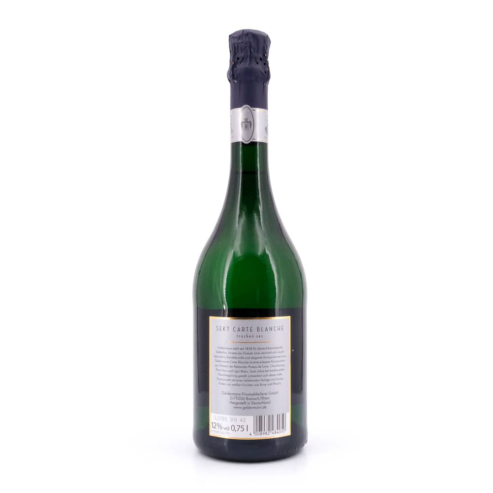 Geldermann Carte Blanche Sec Traditionelle Flaschengärung 2 Jahre gereift (trocken) 0,750 Liter/ 12.0% vol Produktbild
