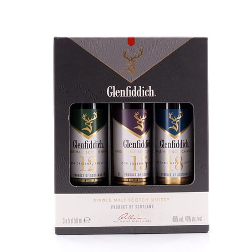 Glenfiddich Tasting Pack 12, 15 & 18 Jahre je 0,05l 0,150 Liter/ 40.0% vol Produktbild