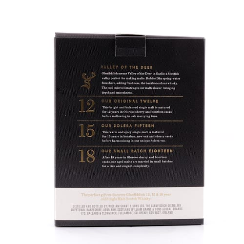 Glenfiddich Tasting Pack 12, 15 & 18 Jahre je 0,05l 0,150 Liter/ 40.0% vol Produktbild