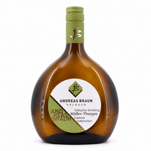 Andreas Braun Volkacher Kirchberg Müller-Thurgau Kabinett Jahrgang 2022 / 2023 halbtrocken 0,750 Liter/ 11.0% vol Produktbild