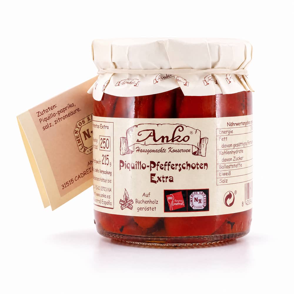 Anko Pimiento del Piquillo Extra geröstete Pfefferschoten 215 Gramm Abtropfgewicht Produktbild