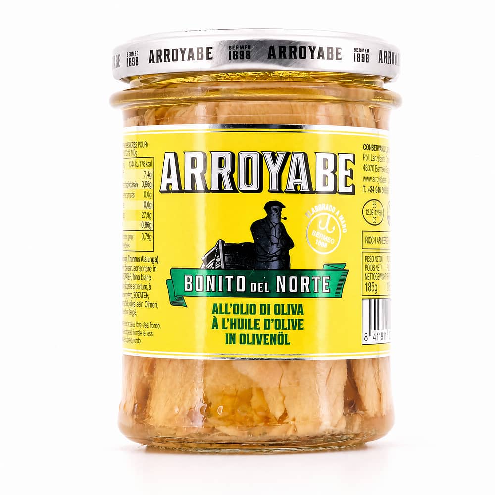 Arroyabe Weißer Thunfisch in Olivenöl Thunfisch- Filets in Olivenöl 185g 125 Gramm Abtropfgewicht Produktbild