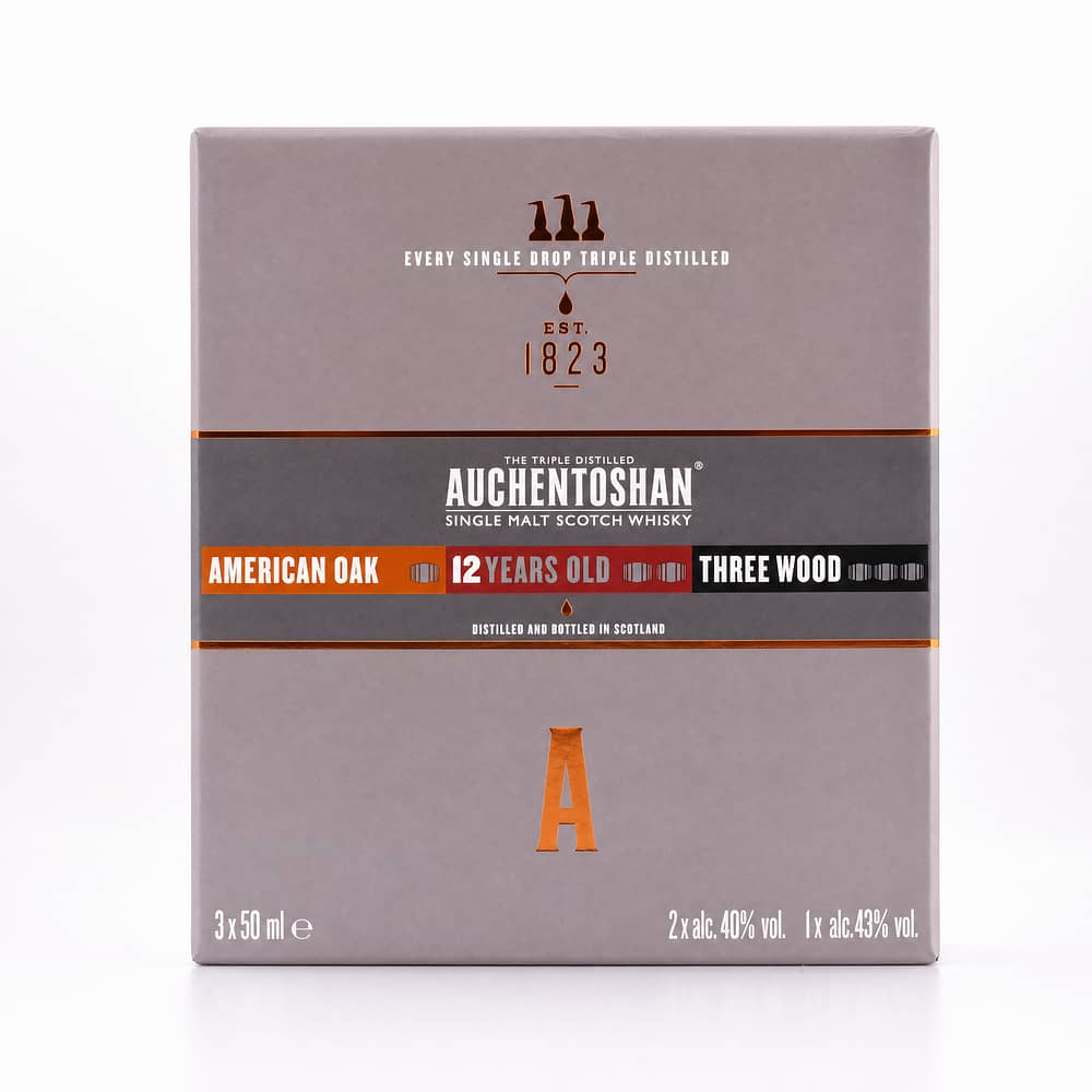 Auchentoshan Collection II  American Oak, 12 Jahre, Three Wood Miniaturen je 0,05l 0,150 Liter/ 41.0% vol Produktbild