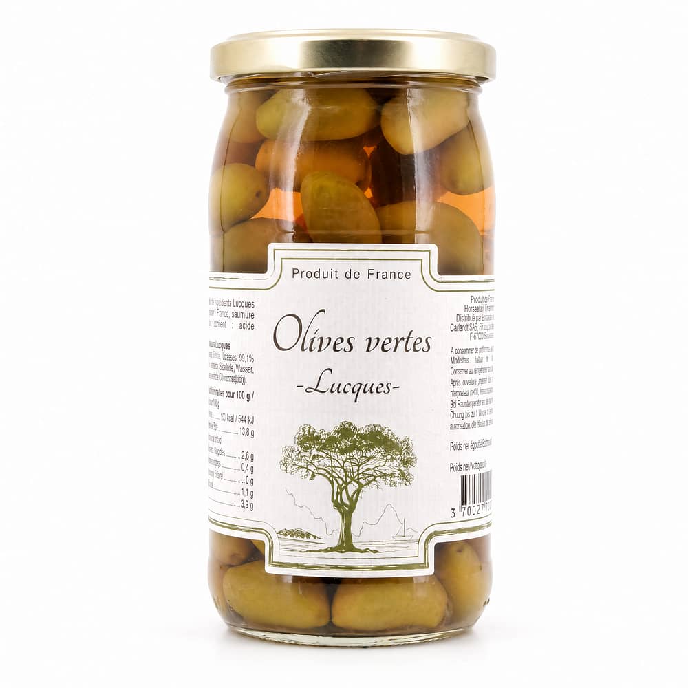 Beauharnais-CARLANT Olives vertes -Lucques- Grüne Oliven Lucques 350g 200 Gramm Abtropfgewicht Produktbild