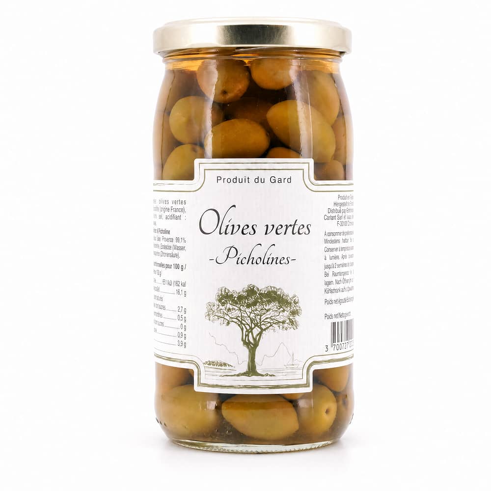 Beauharnais-CARLANT Olives vertes -Picholines- Grüne Oliven 350g 200 Gramm Abtropfgewicht Produktbild
