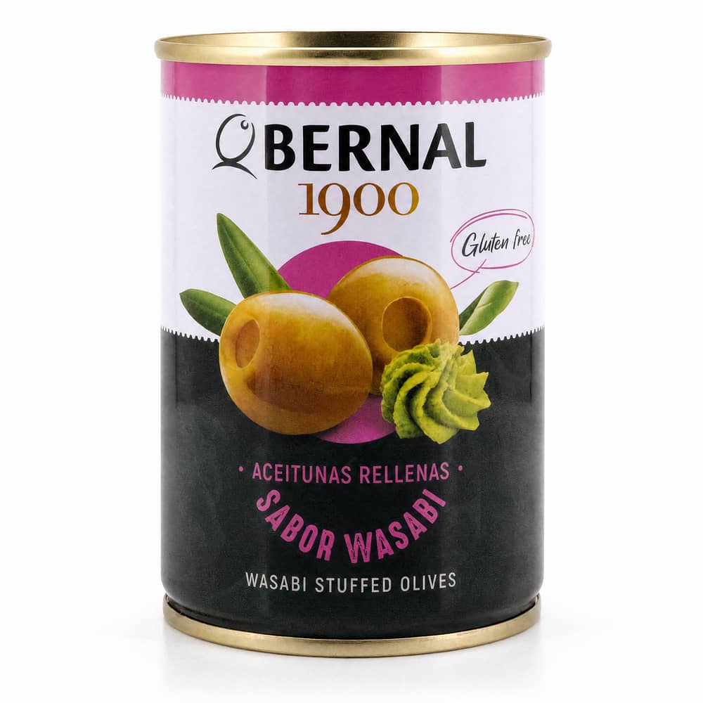 Bernal Grüne Oliven gefüllt mit Wasabipaste 220g Dose 120 Glas Abtropfgewicht Produktbild