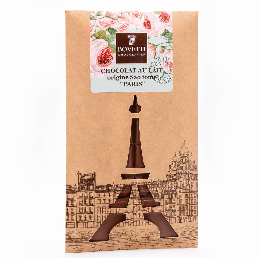 BOVETTI Chocolat au Lait origine Sao tome "Paris" Milchschokolade 100 Gramm Produktbild