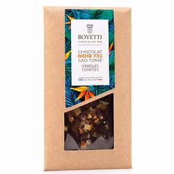 BOVETTI Chocolat Sao Tomé 73% Oranges Confites Zartbitterschokolade mit kandierten Orangen Produktbild