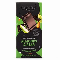 Cachet Dark Chocolate Almonds & Pear Zartbitterschokolade mit Mandel- und Birnenstücken Produktbild