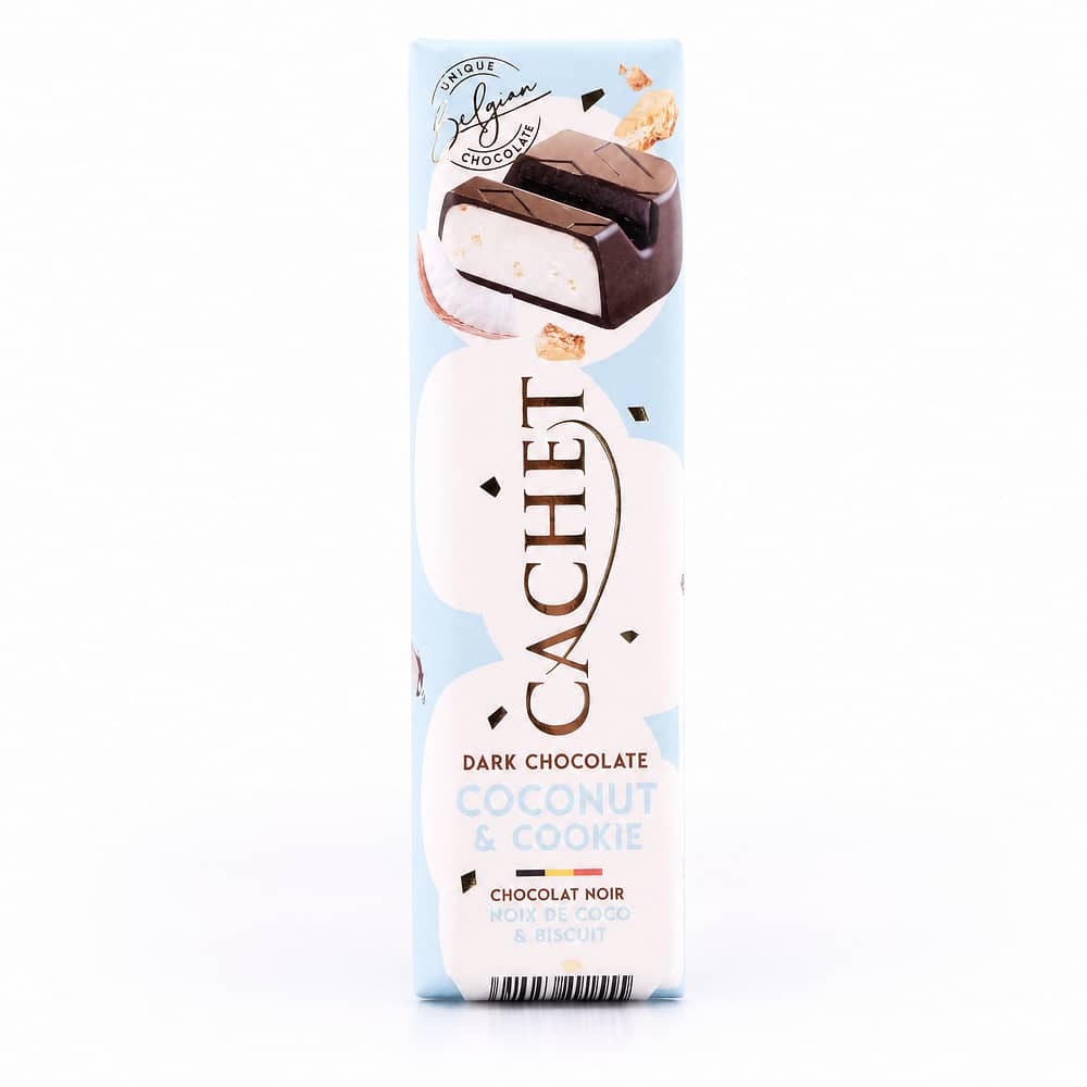 Cachet Dark Chocolate Coconut & Cookie Riegel Zartbitterschokolade gefüllt mit Kokosnuss und Butterkekse 45 Gramm Produktbild
