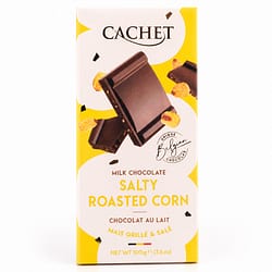 Cachet Milk Chocolate Salty Roasted Corn Vollmilchschokolade mit gerösteter Maisstücke und Meersalz Produktbild