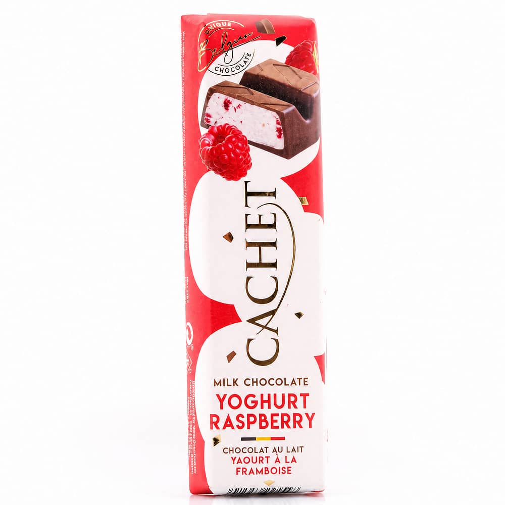 Cachet Milk Chocolate Yoghurt Raspberry Riegel Vollmilchschokolade gefüllt mit Yoghurt und Himbeere 45 Gramm Produktbild