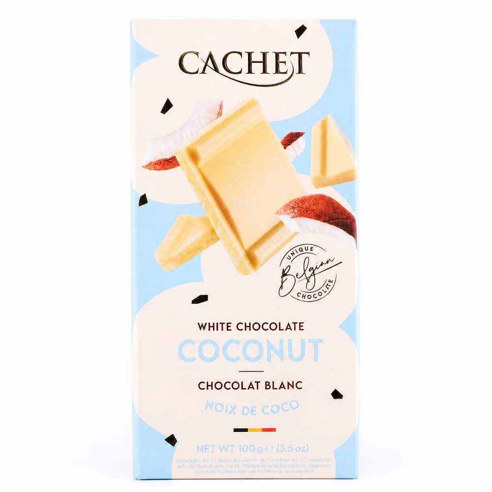 Cachet White Chocolate Coconut Weiße Schokolade mit Kokosnuss 100 Gramm Produktbild