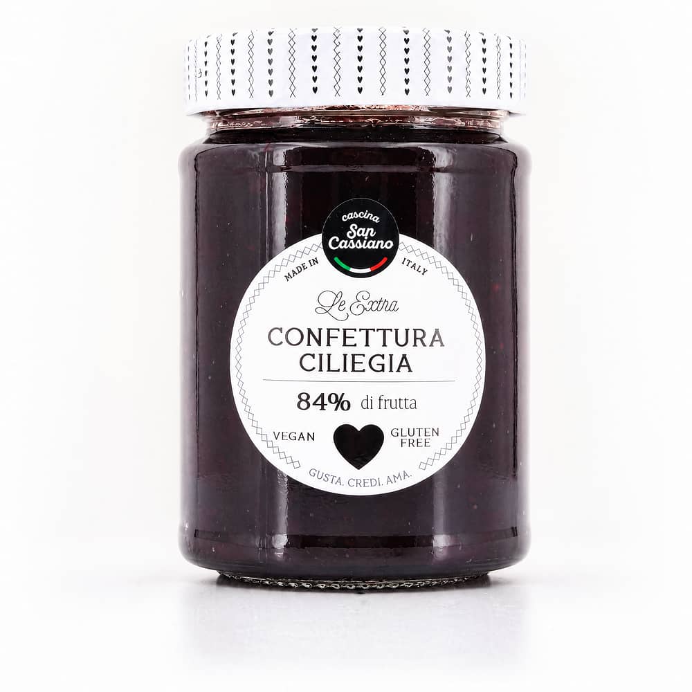 Cascina San Cassiano Confettura Ciliegia Schwarzkirsche Konfitüre 340 Gramm Produktbild