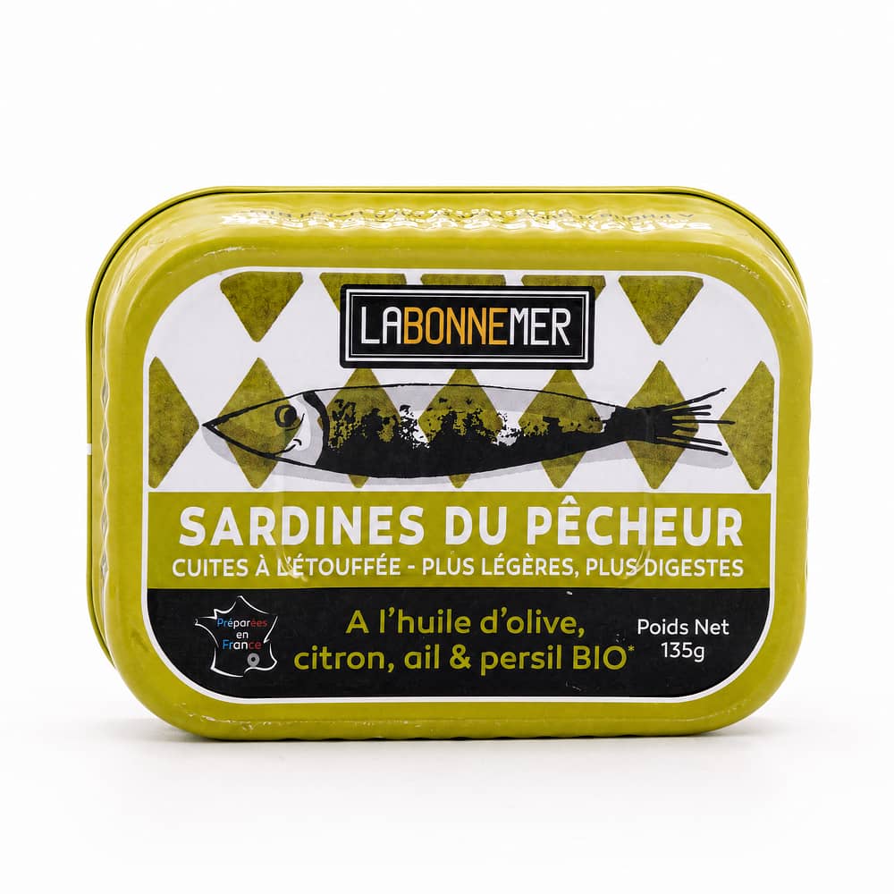 Ferrigno La Bonne Mer Sardinen mit Bio Olivenöl, Zitrone, Knoblauch Petersilie "Pêcheur 135g 95 Gramm Abtropfgewicht Produktbild