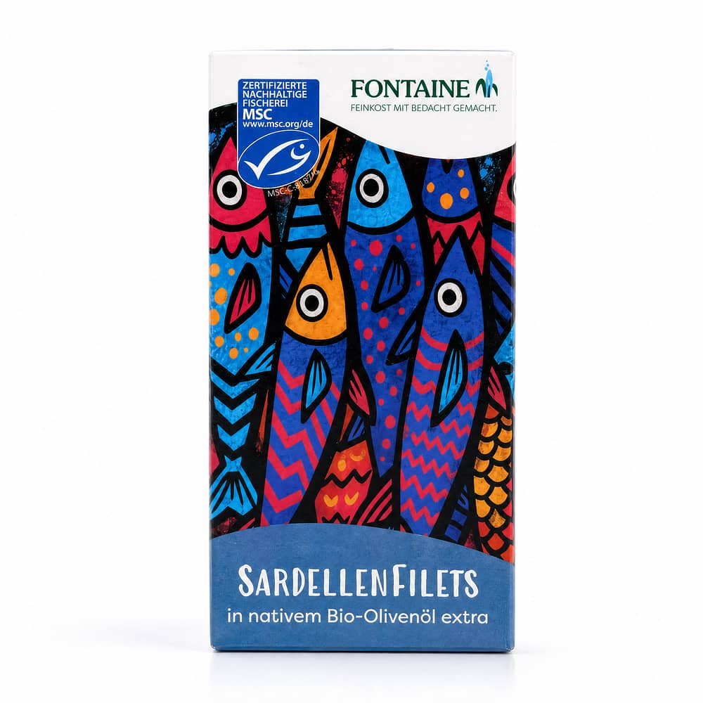 Fontaine Sardellenfilets in nativem BIO-Olivenöl extra 45g 23 Gramm Abtropfgewicht Produktbild