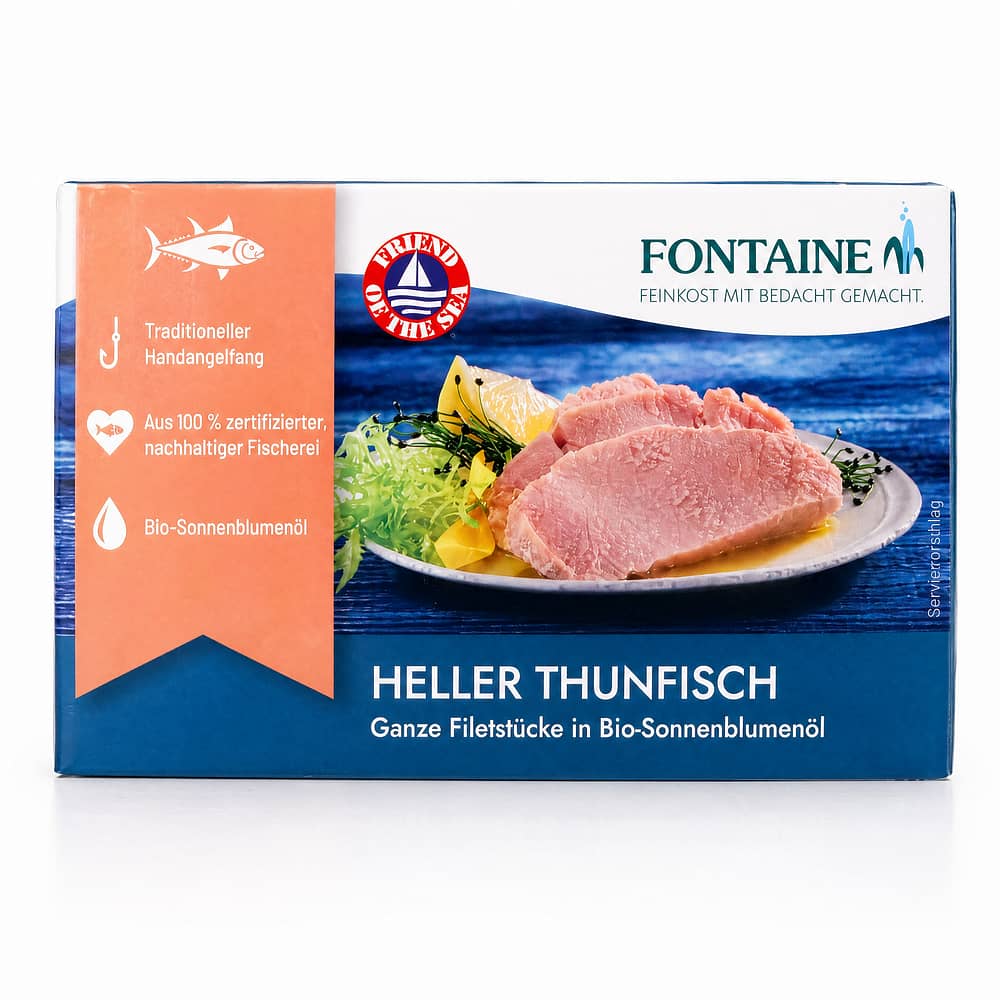 Fontaine Thunfisch hell in BIO-Sonnenblumenöl 120g 90 Gramm Abtropfgewicht Produktbild