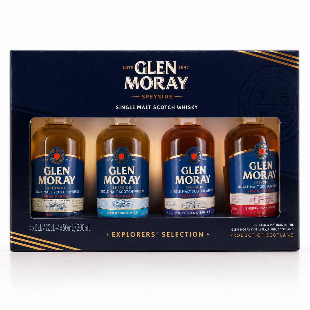 Glen Moray Tasting Set Elgin Classic, Peated Malt, Port Cask Finish, Sherry Cask Finish je 0,05l 0,20 Liter/ 40.0% vol Produktbild