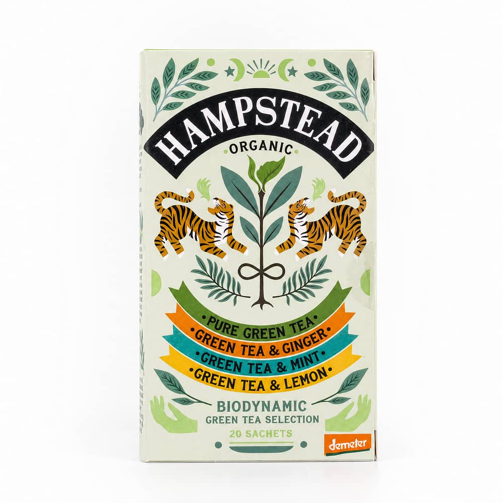 Hampstead Tea BIO Organic Green Tea Selection Green Tea -Pure, -Minze, -Ginger, -Lemon 40 Gramm Produktbild