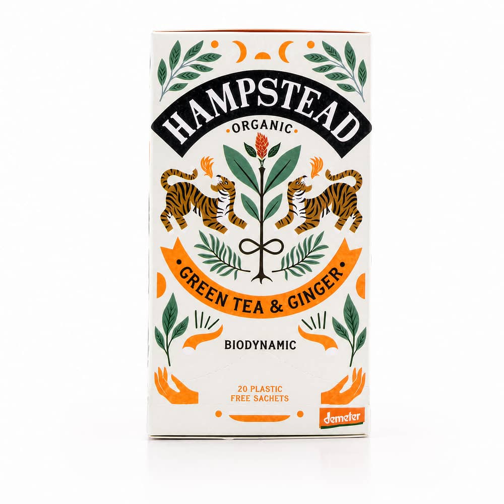 Hampstead Tea BIO Organic Zesty Ginger Green Tea 20 Teebeutel 40 Gramm Produktbild