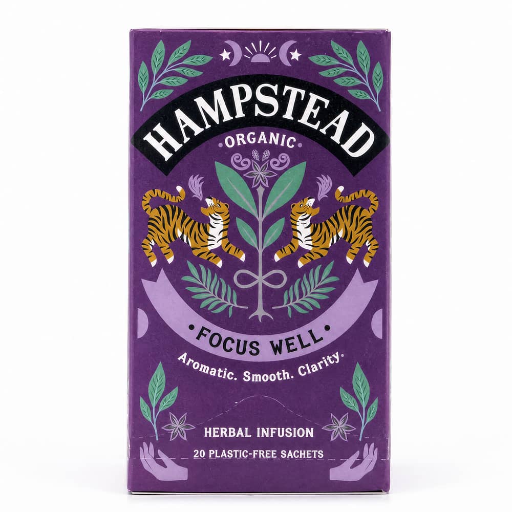 Hampstead Tea Focus Well 20 plastikfreie Teebeutel 40 Gramm Produktbild