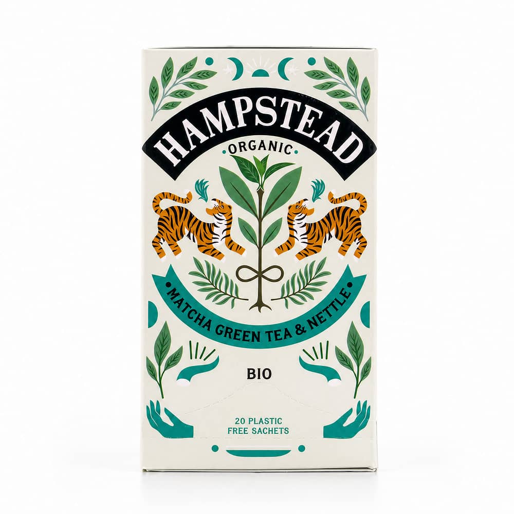 Hampstead Tea Matcha Green Tea & Nettle BIO 20 plastikfreie Teebeutel 40 Gramm Produktbild