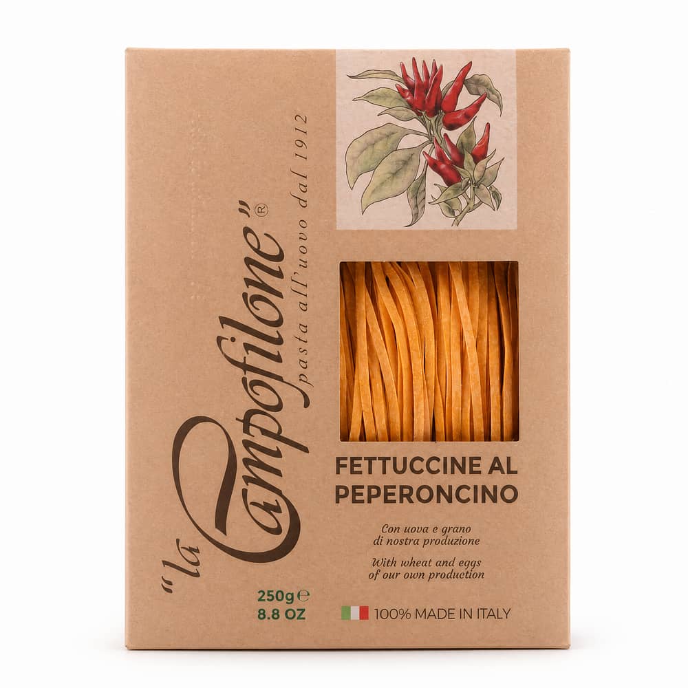 La Campofilone Fettuccine Eiernudeln mit scharfer Paprika 250 Gramm Produktbild