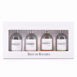 Lantenhammer Best of Bavaria Edelbrände Miniatur-Set je 0,050l Willamsbrine; Haselnuss; Waldhimbeer & Marille Produktbild