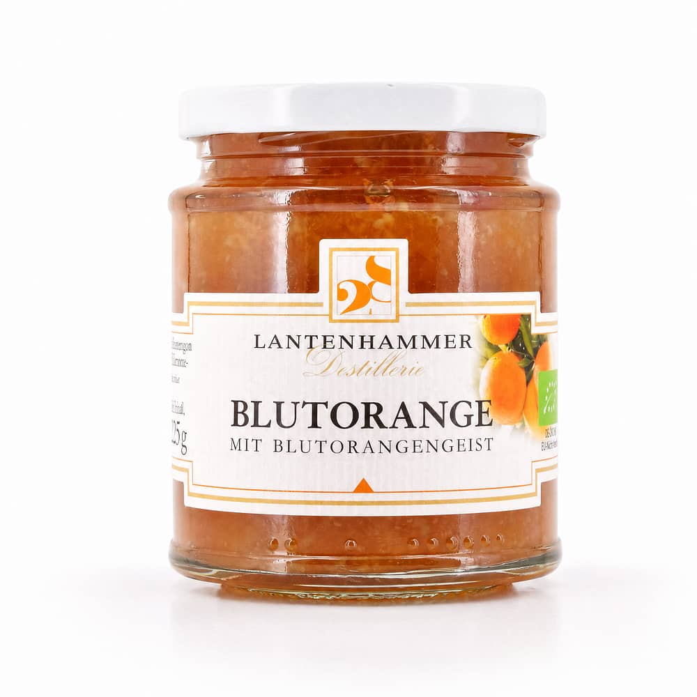 Lantenhammer Blutorangen Fruchtaufstrich mit Blutorangengeist BIO mit 2% Blutorangengeist 225 Gramm/ 2.0% vol Produktbild