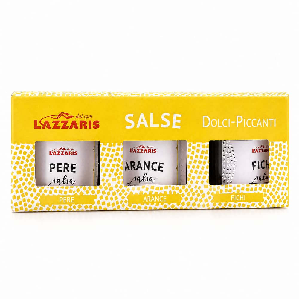 Lazzaris Salse Dolci & Piccanti Trio Senf-Sauce (Birne, Feige, Orange) 3 x 50 g 150 Gramm Produktbild