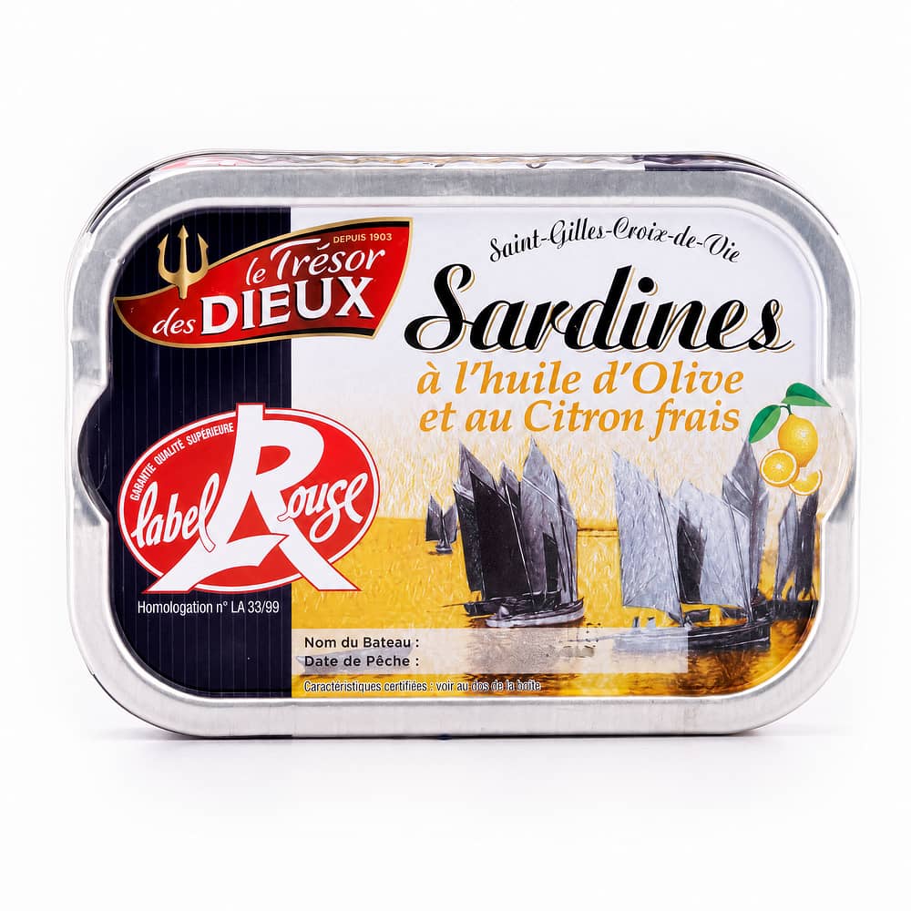 Le Trésor des Dieux Sardinen mit Zitrone in Olivenöl Label Rouge 115g 86,30 Gramm Abtropfgewicht Produktbild