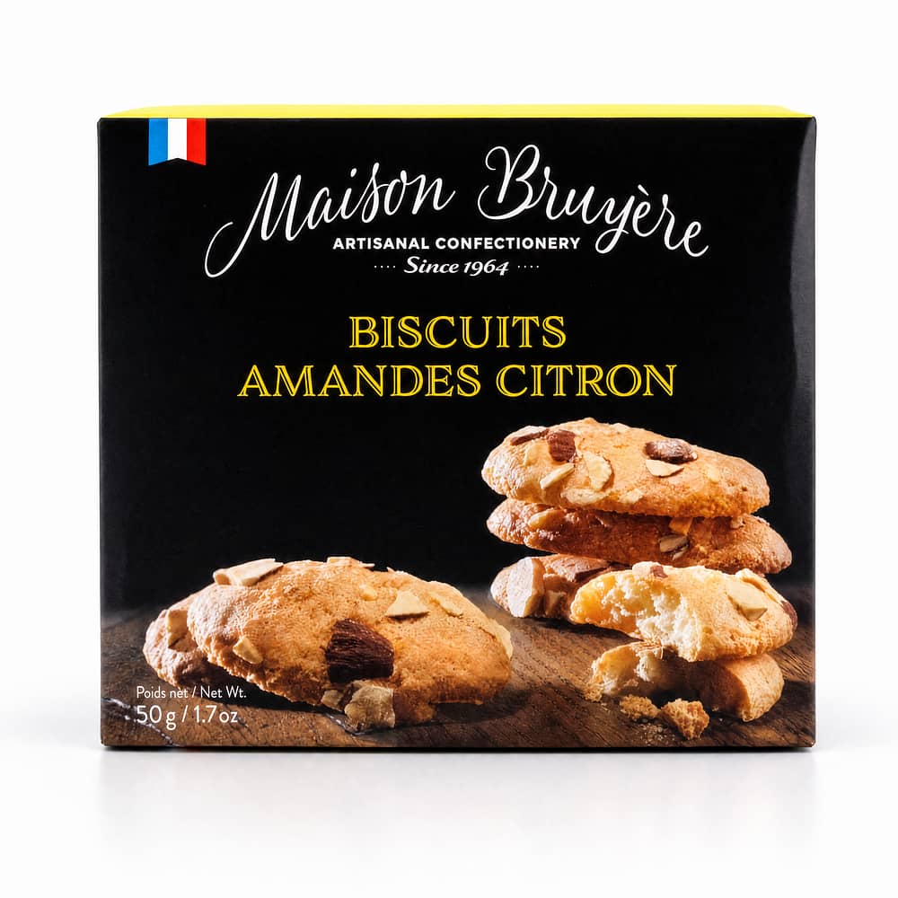 Maison Bruyère Biscuits Amandes Citron Knusprige Mandelkekse mit Zitrone 50 Gramm Produktbild