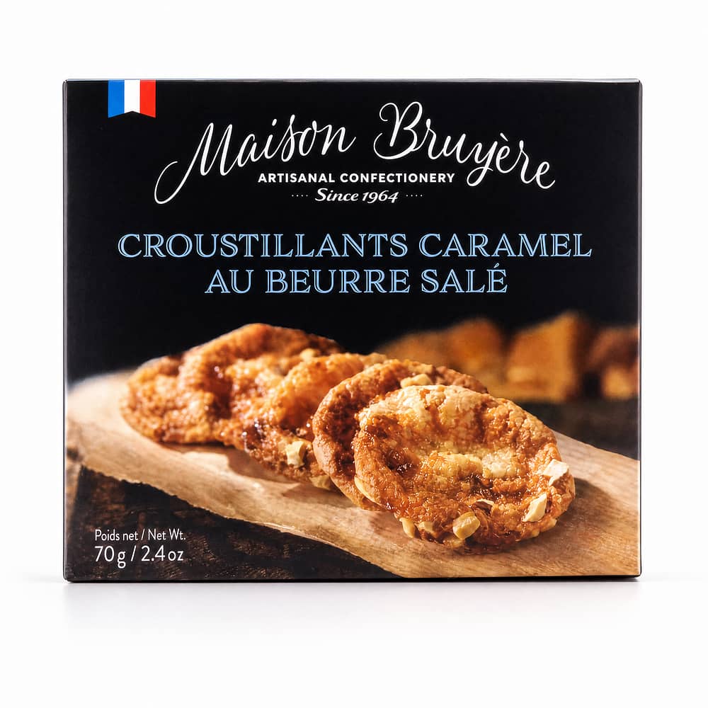Maison Bruyère Croustillants Caramel Au Beurre Sale Knusprige Kekse mit gesalzenes Karamell 70 Gramm Produktbild